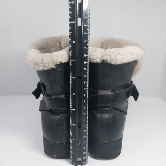 Born Kaia Size 10 M Black Leather Shearling Sheep Lined Ankle Boots Shoes - Picture 6 of 15